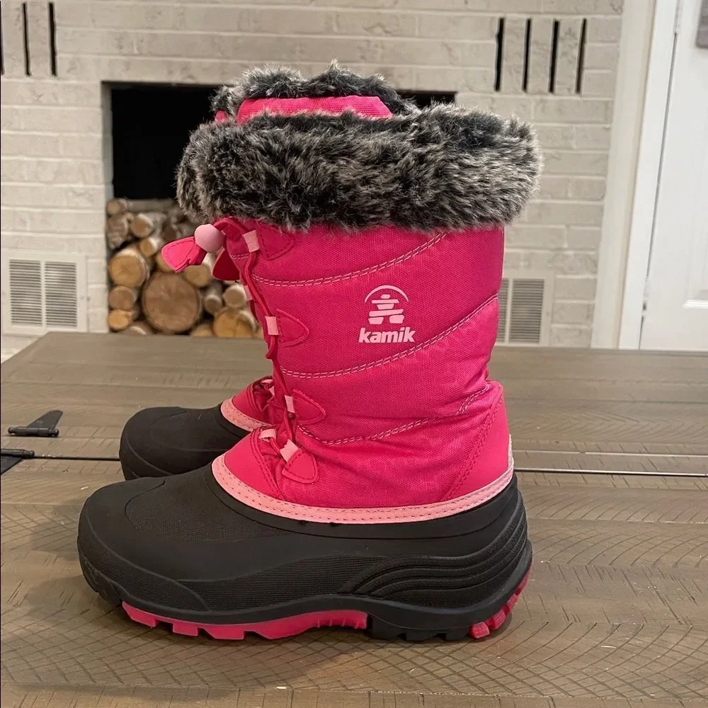 Kamik Snowgypsy 3 Pink and Black Fur Lined Winter Boots Sz 6